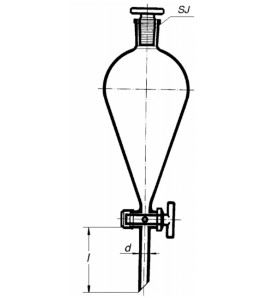 Trychtýř dělící hruškovitý s NZ, se skleněnou zátkou a skleněným kohoutem 100ml