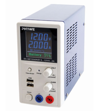 MOBILNÍ nabíjecí napájecí zdroj PHYWE (DC: 0...12V, 0...2A)