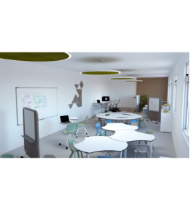 Žácký stůl KRUH-VÝŘEZY-U, 2-3-4, nastavitelná výška, 52-58-64 cm