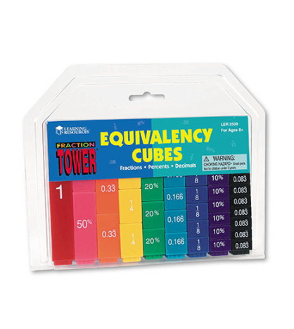 Barevné kostky - věž zlomků, desetinných čísel s procenty