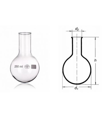 Baňka s kulatým dnem, úzkohrdla, vyhnutý okraj, 250ml