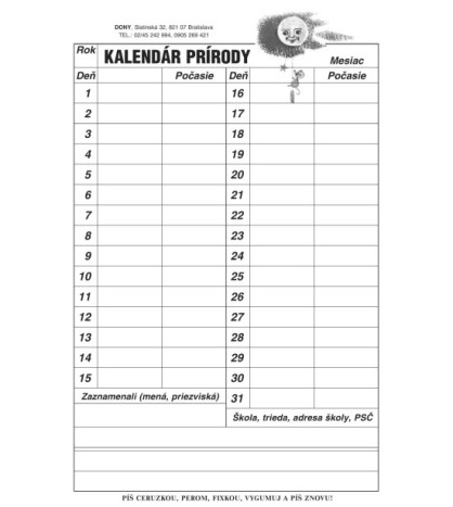 SADA 5 ks Smázačky Obecná Gramotnost: Kalendář přírody (formát A4)